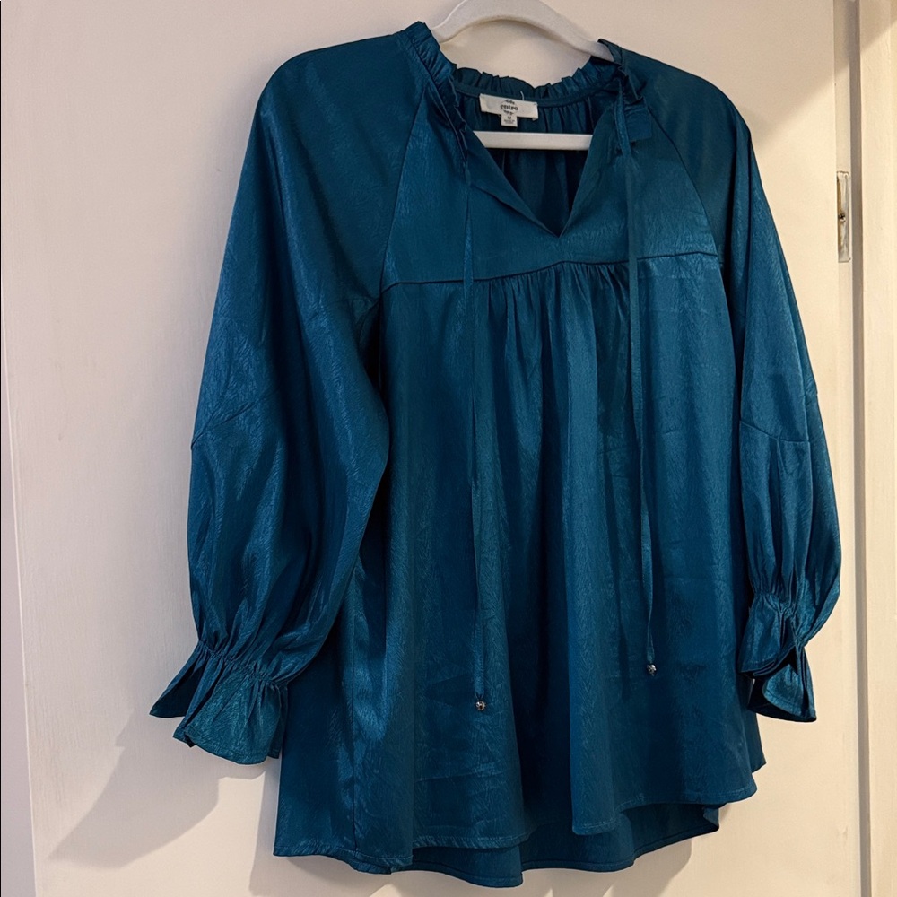 Entro Teal Blouse with Gathered Sleeves